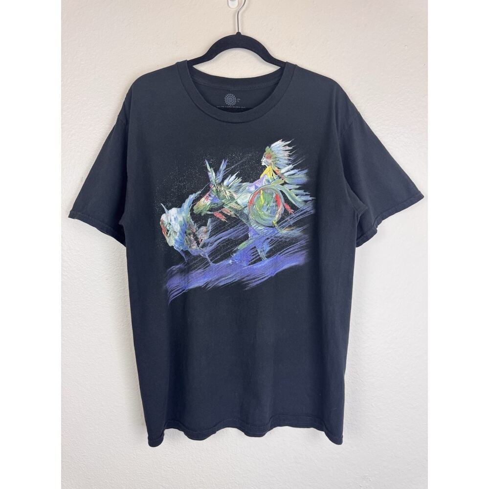 The Mountain Graphic Tee Native American Indian Buffalo Cotton Crewneck Black L
